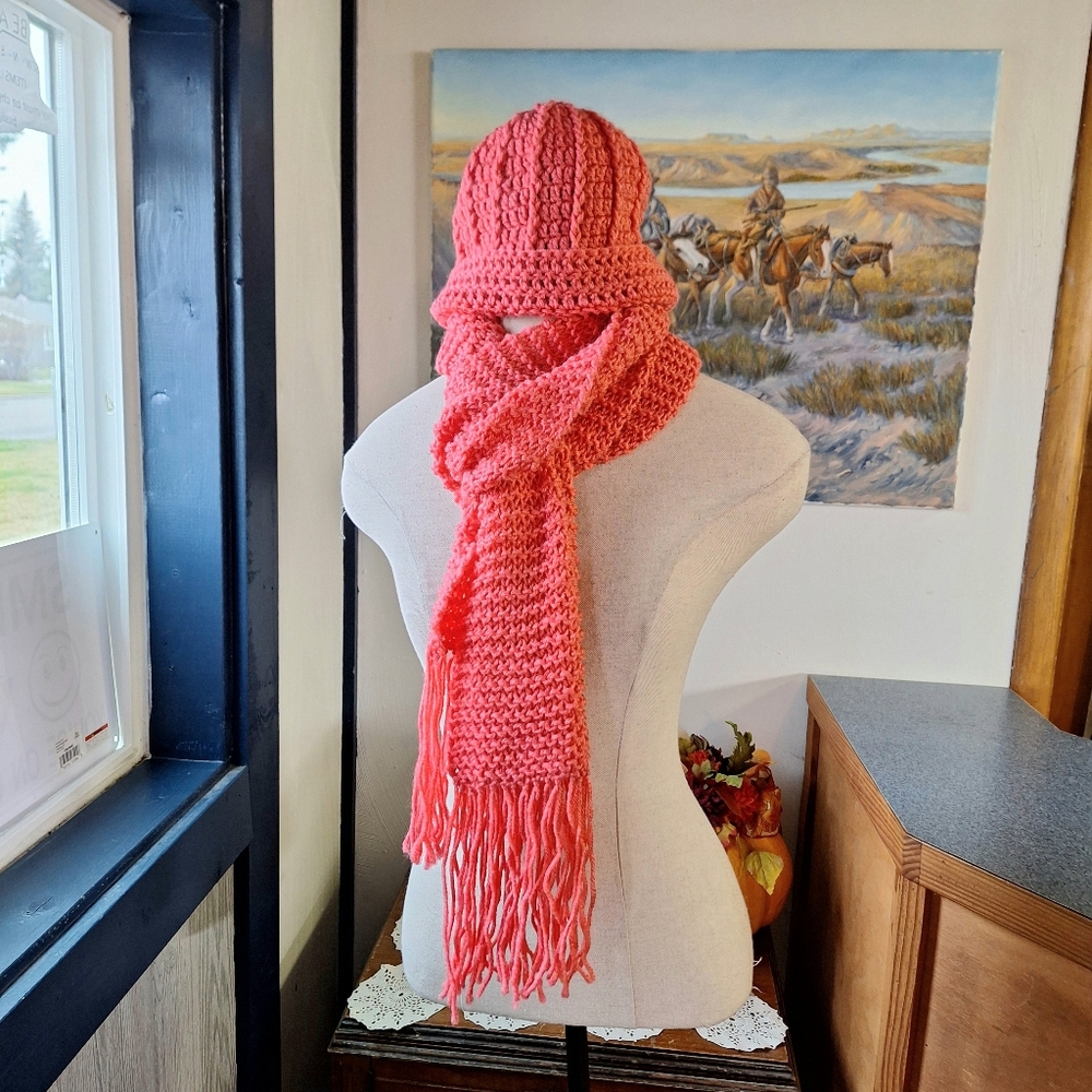 Handmade Knit Scarf & Beanie Made for a Pony Or Messy Bun Set, Adult, NWOT